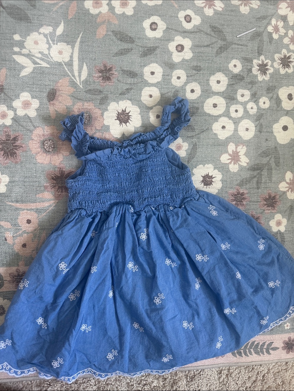 Cat & Jack Blue Smocked Sundress with White Embroidery
